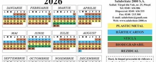 Graficul de colectare a deșeurilor reciclabile pentru abonații casnici din municipiul Pitești pentru anul 2026!